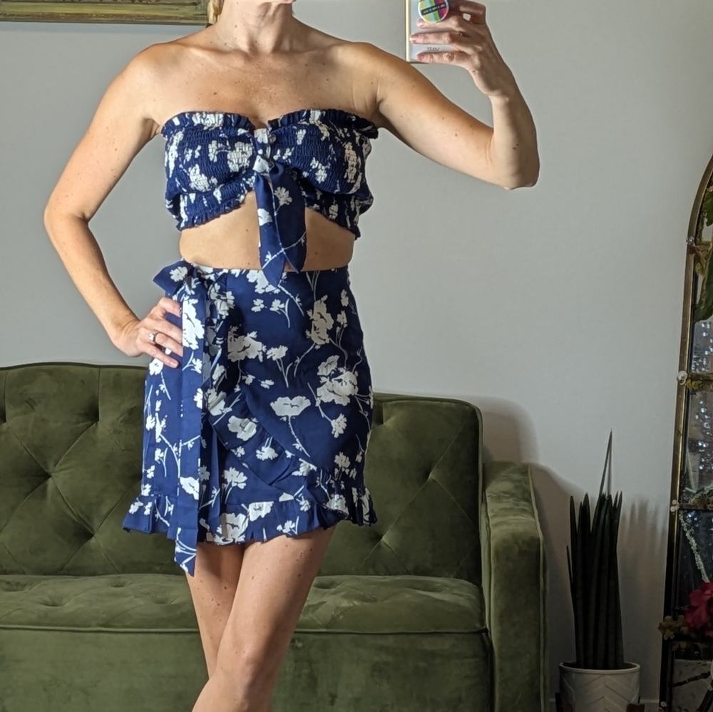 Zaful Matching Set Floral Wrap Skirt Ruched Vacation Tropical Size Small Women's